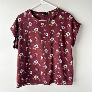 5 FOR $25 | Forever 21 Floral Blouse Top Burgundy Mustard Yellow White Small